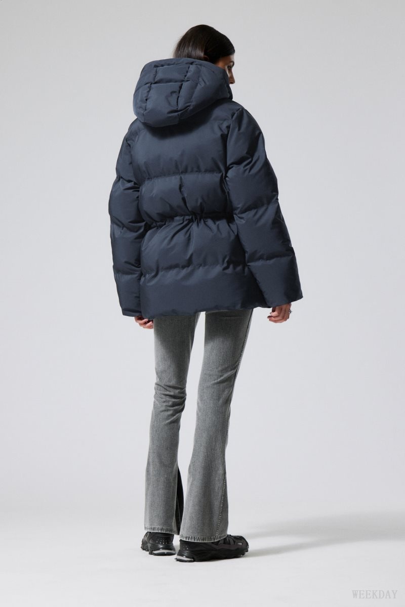 Weekday Illisa Waisted Puffer Jacket Dark Blue | BQDE7439