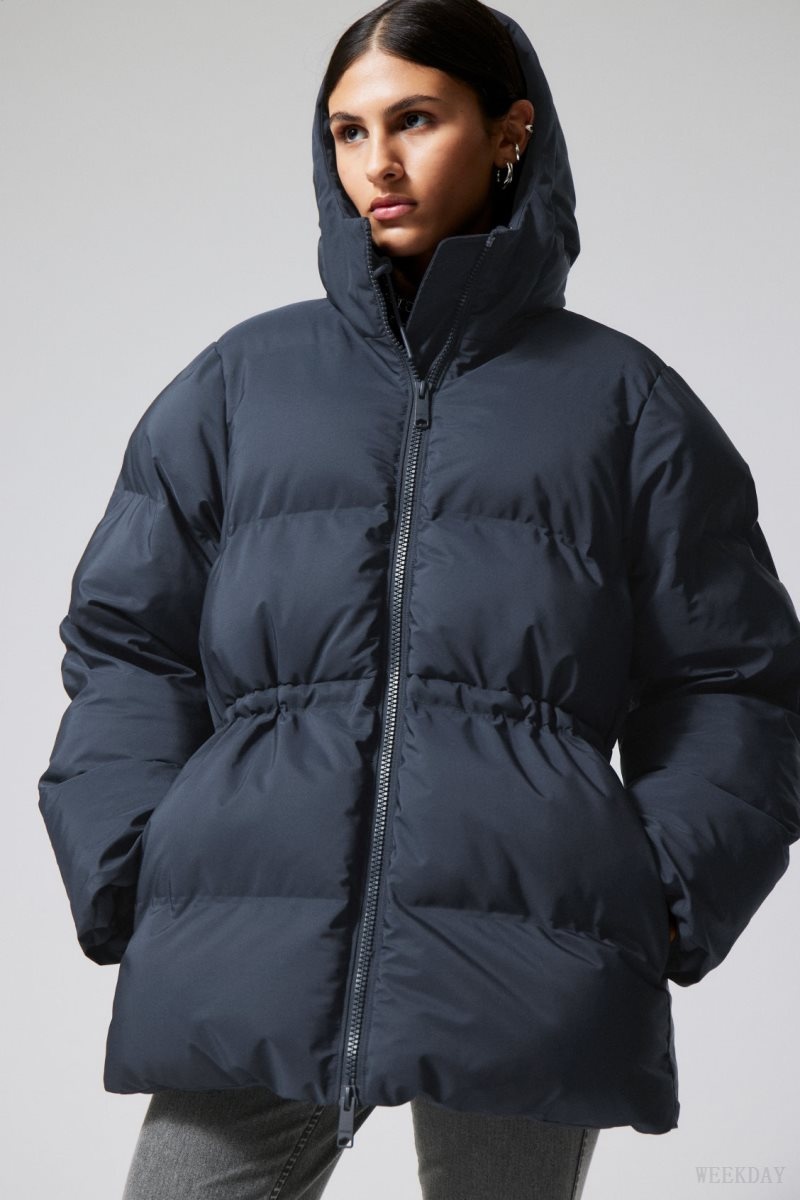 Weekday Illisa Waisted Puffer Jacket Dark Blue | BQDE7439