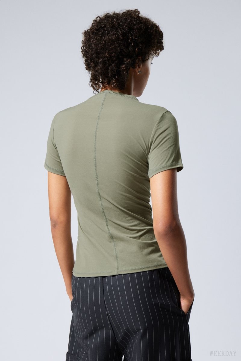 Weekday Jen Mockneck Top Khaki Green | ATCO2607