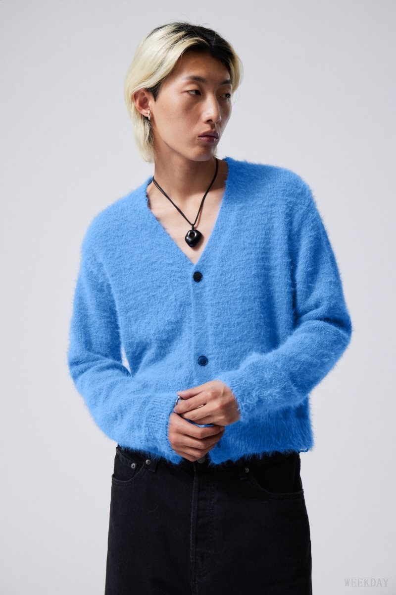 Weekday Jesper Regular Hairy Cardigan Blue | ZPMK9605