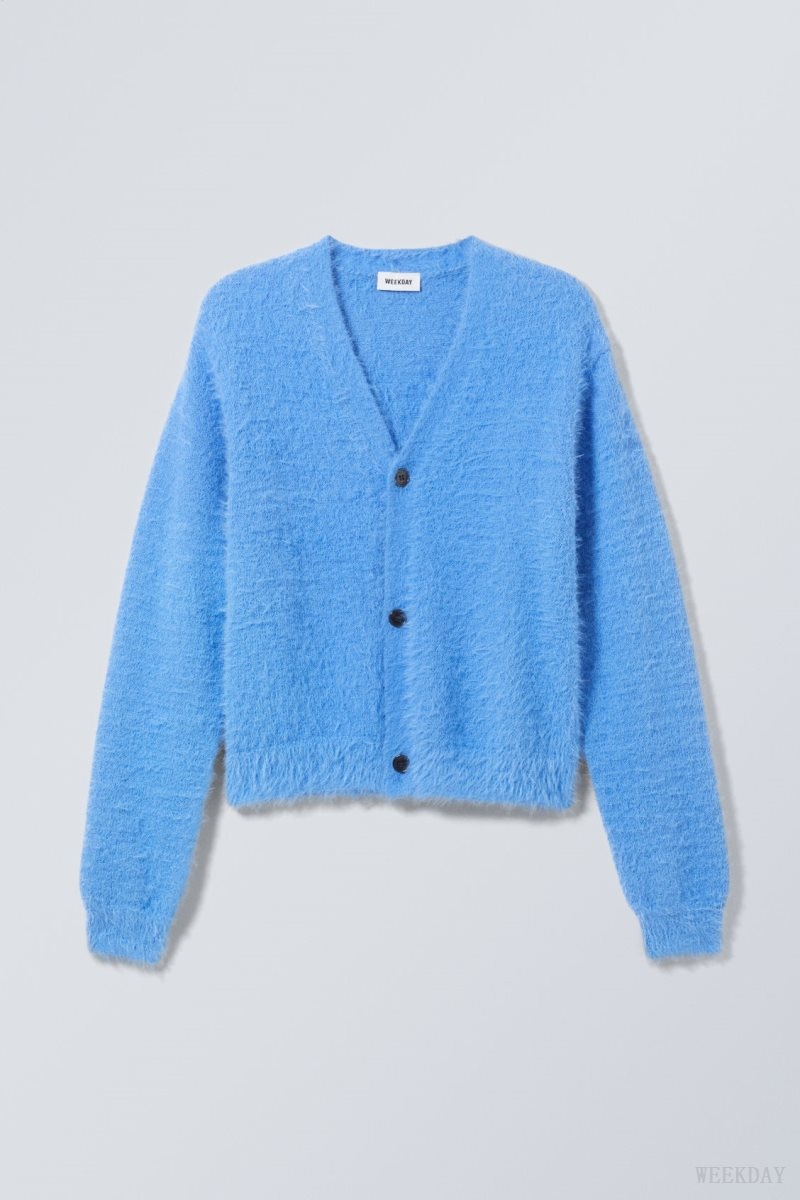 Weekday Jesper Regular Hairy Cardigan Blue | ZPMK9605