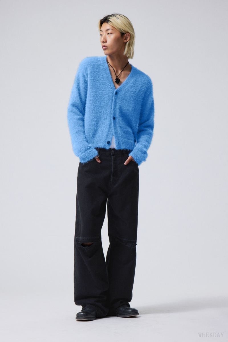 Weekday Jesper Regular Hairy Cardigan Blue | ZPMK9605