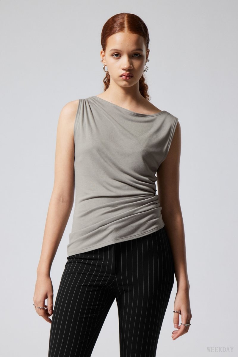 Weekday Joan Drape Top Grey | PSAJ5403