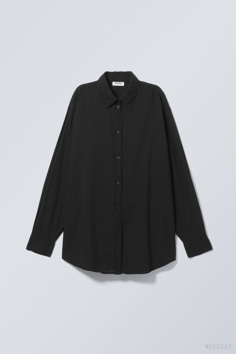 Weekday Jody Cotton Voile Shirt Black | NNGW2792