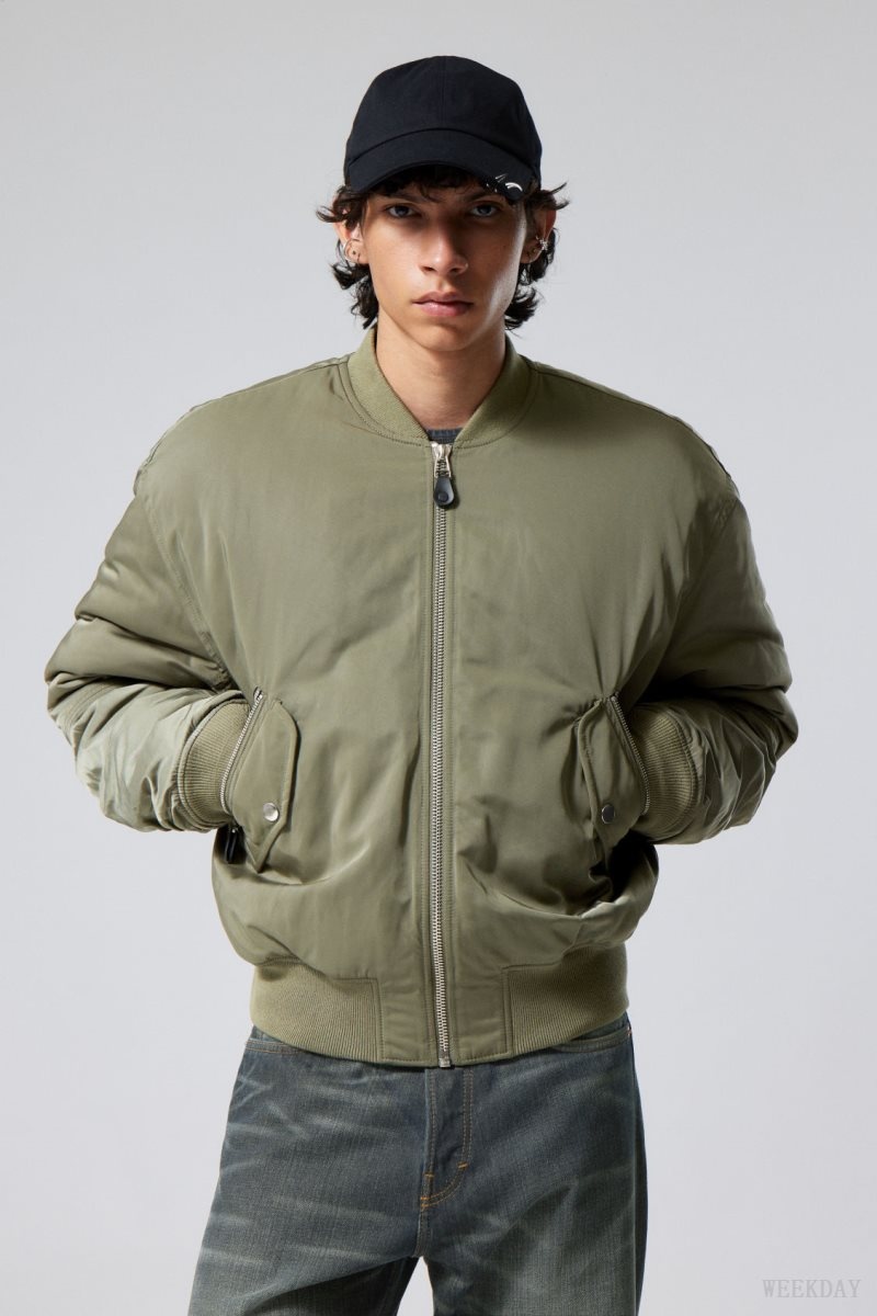 Weekday Jon Bomber Jacket Khaki Green | UMXZ3293