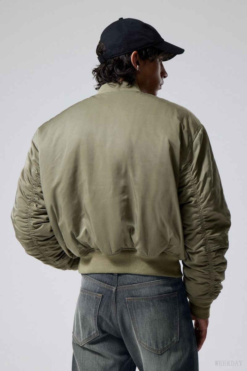 Weekday Jon Bomber Jacket Khaki Green | UMXZ3293