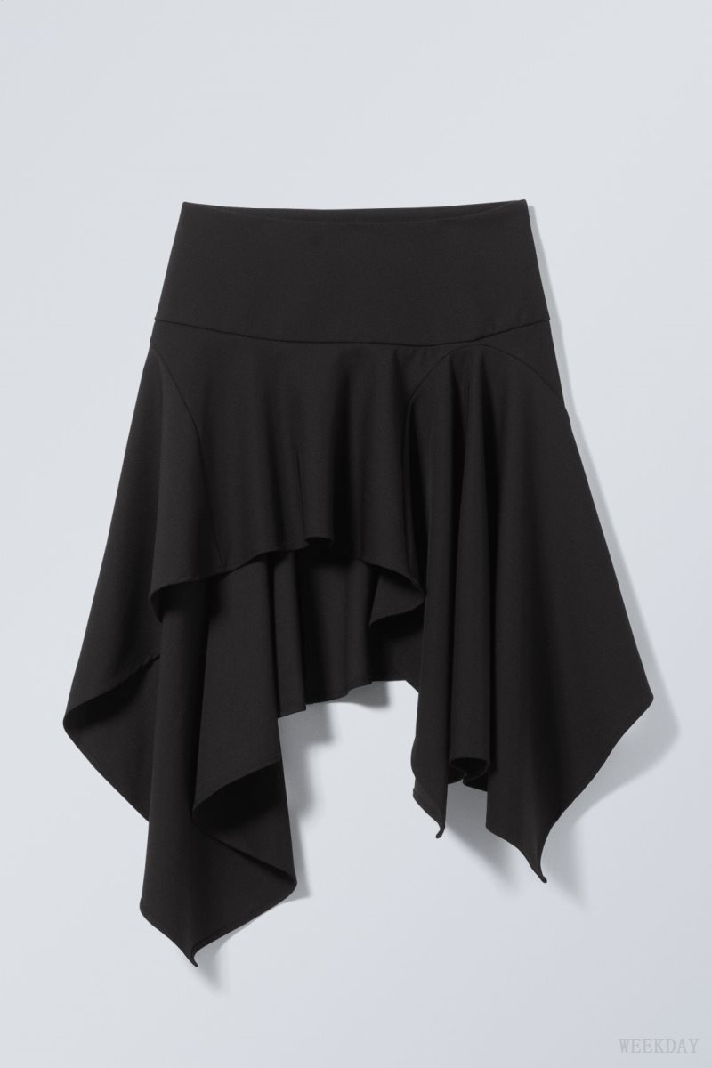 Weekday Joy Asymmetric Midi Skirt Black | LINP7252