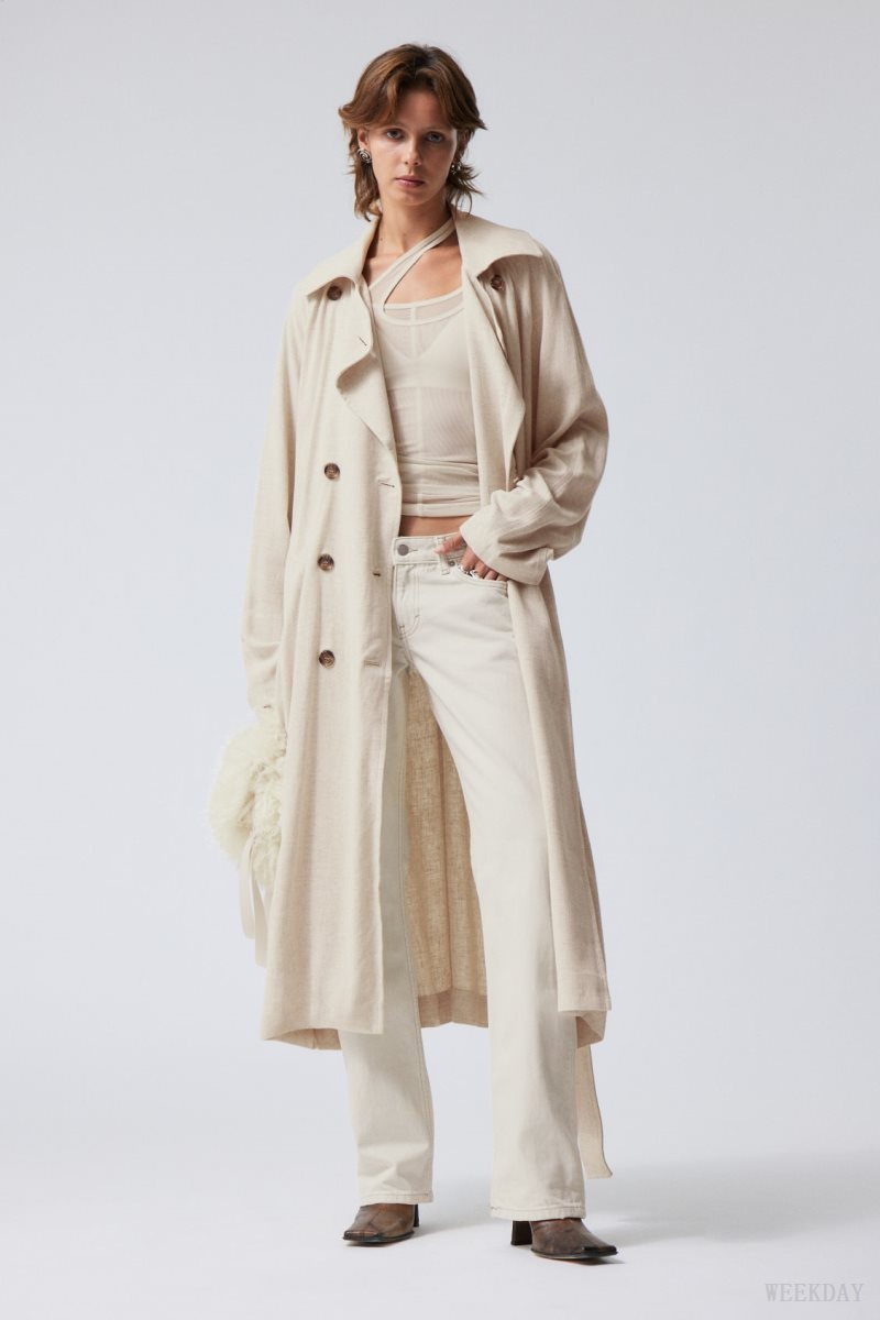 Weekday Julie Linen Mix Trench Ecru | DEDJ4899