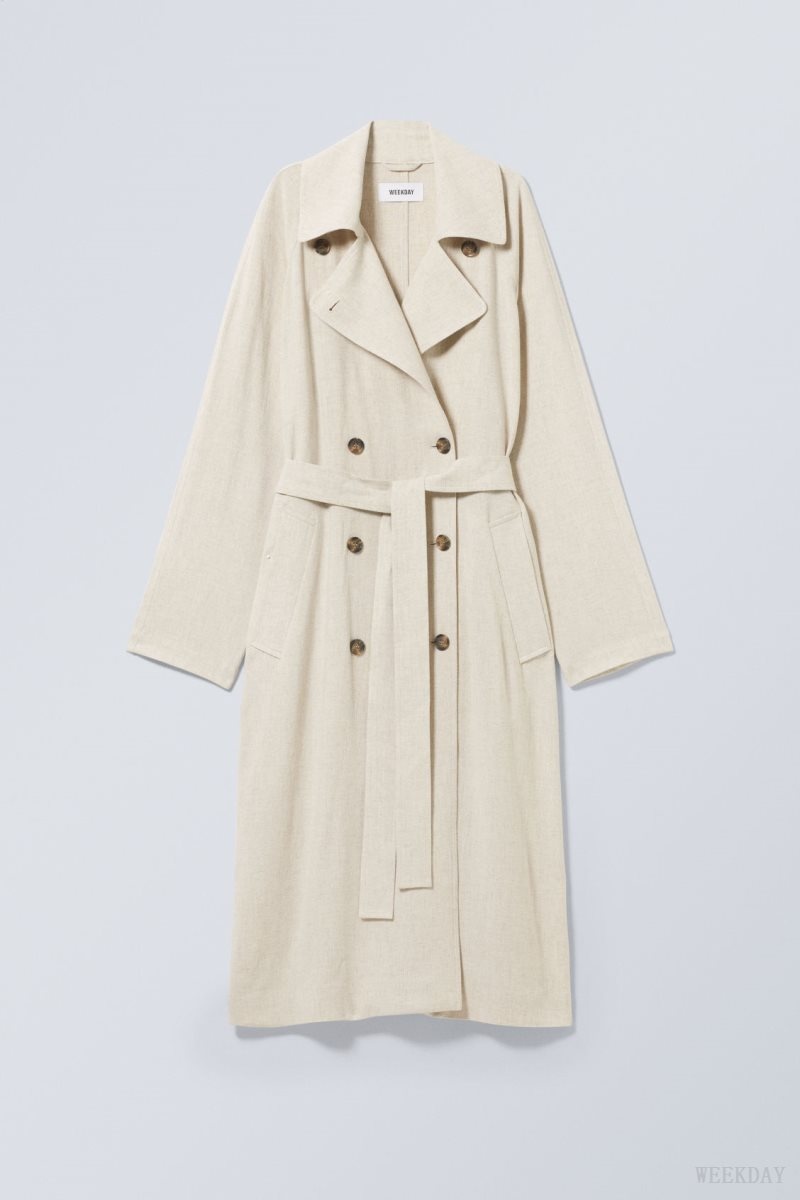 Weekday Julie Linen Mix Trench Ecru | DEDJ4899