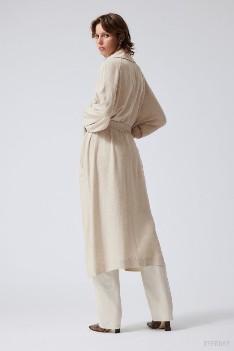 Weekday Julie Linen Mix Trench Ecru | DEDJ4899