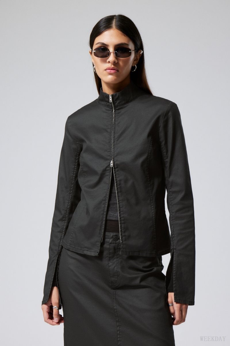 Weekday Kate Coated Zip Shirt Black | SUIH7571