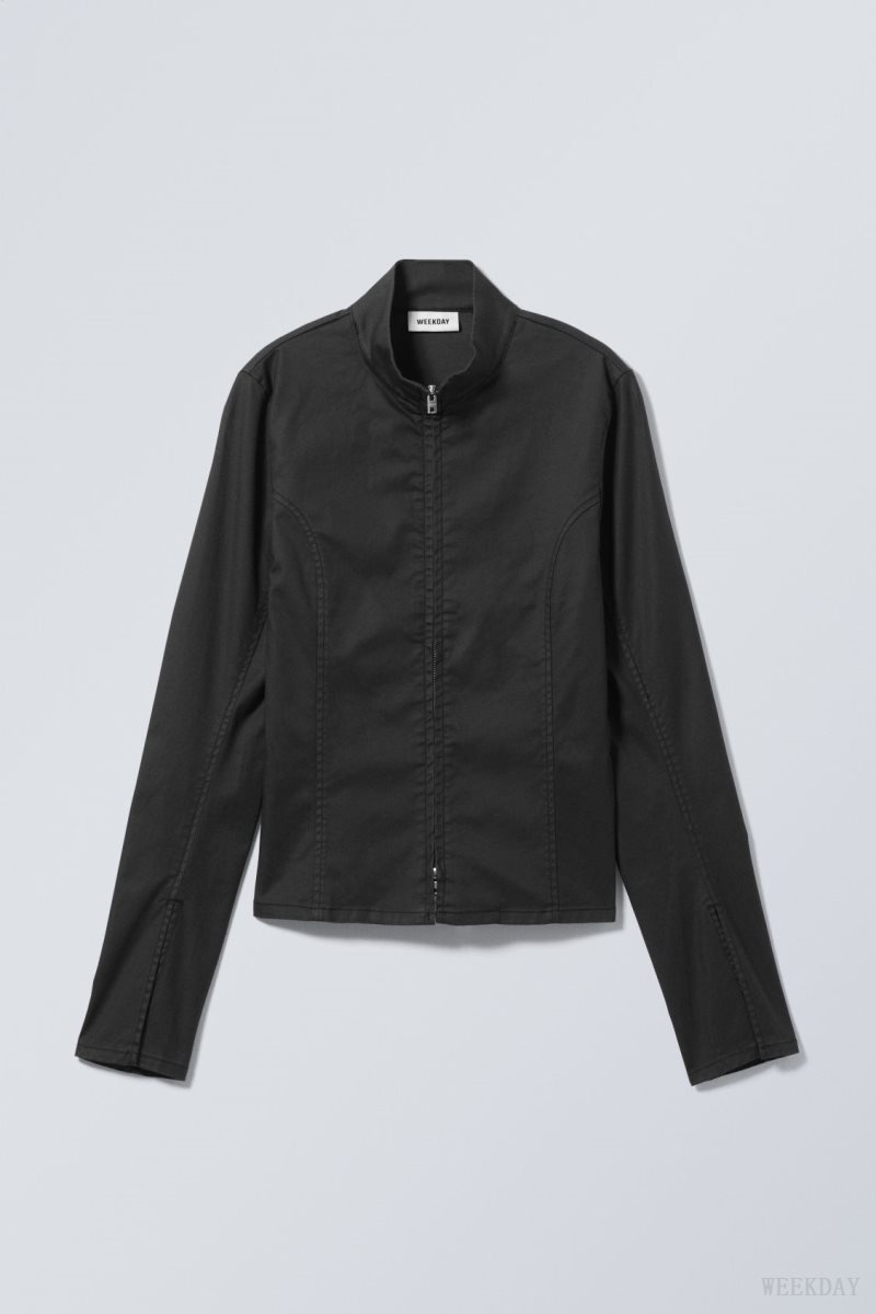 Weekday Kate Coated Zip Shirt Black | SUIH7571