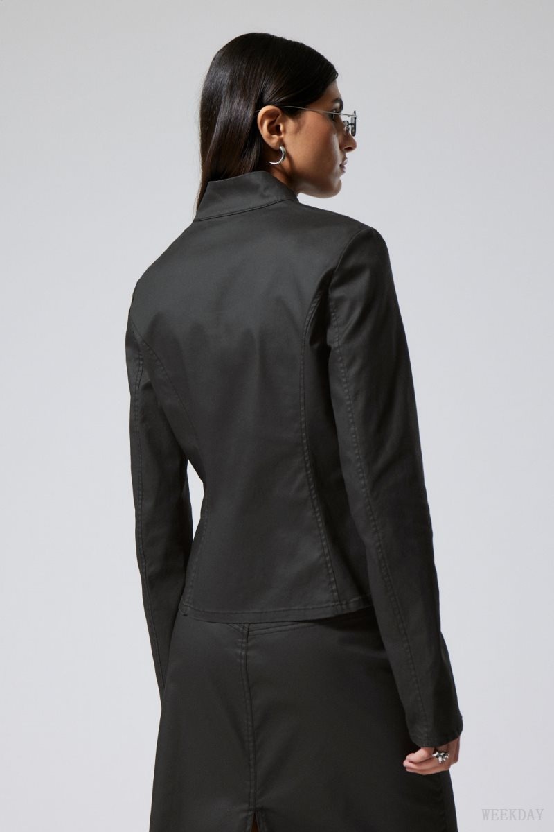 Weekday Kate Coated Zip Shirt Black | SUIH7571