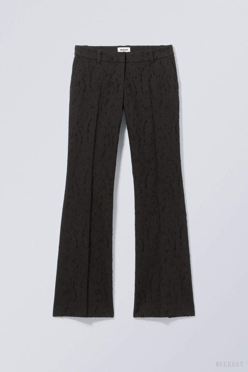 Weekday Keela Distressed Jacquard Trousers Black | ASSJ4285