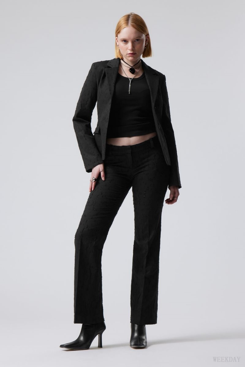 Weekday Keela Distressed Jacquard Trousers Black | ASSJ4285