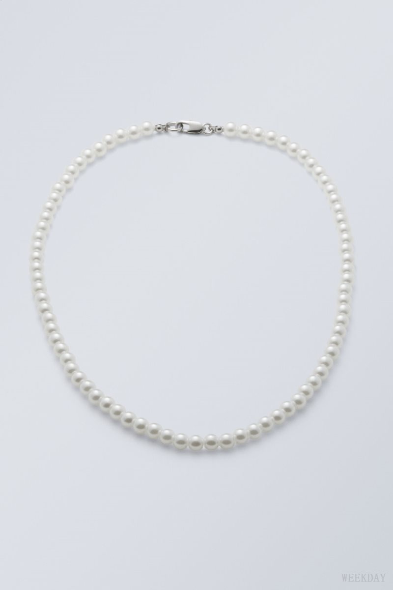 Weekday Kevin Beaded Necklace Pearl | YPCY5530