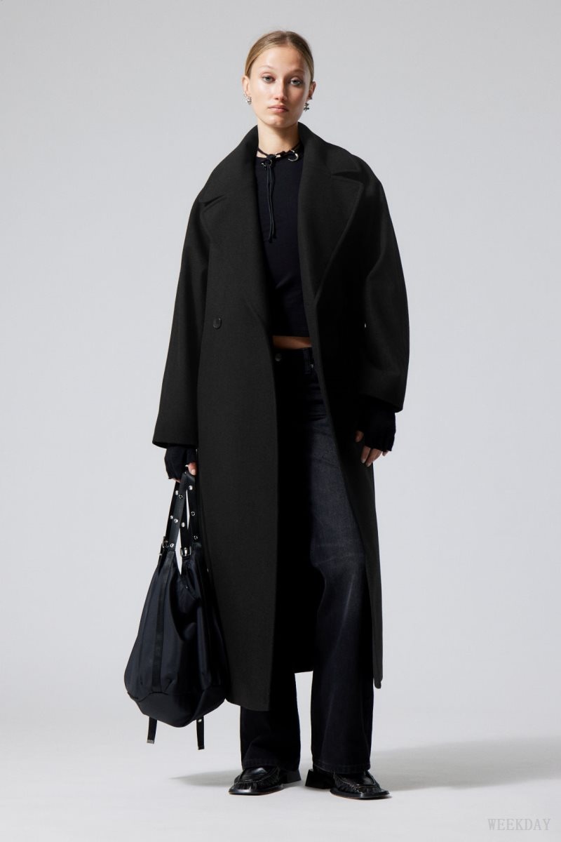 Weekday Kia Oversized Wool Blend Coat Black | BOUM4746