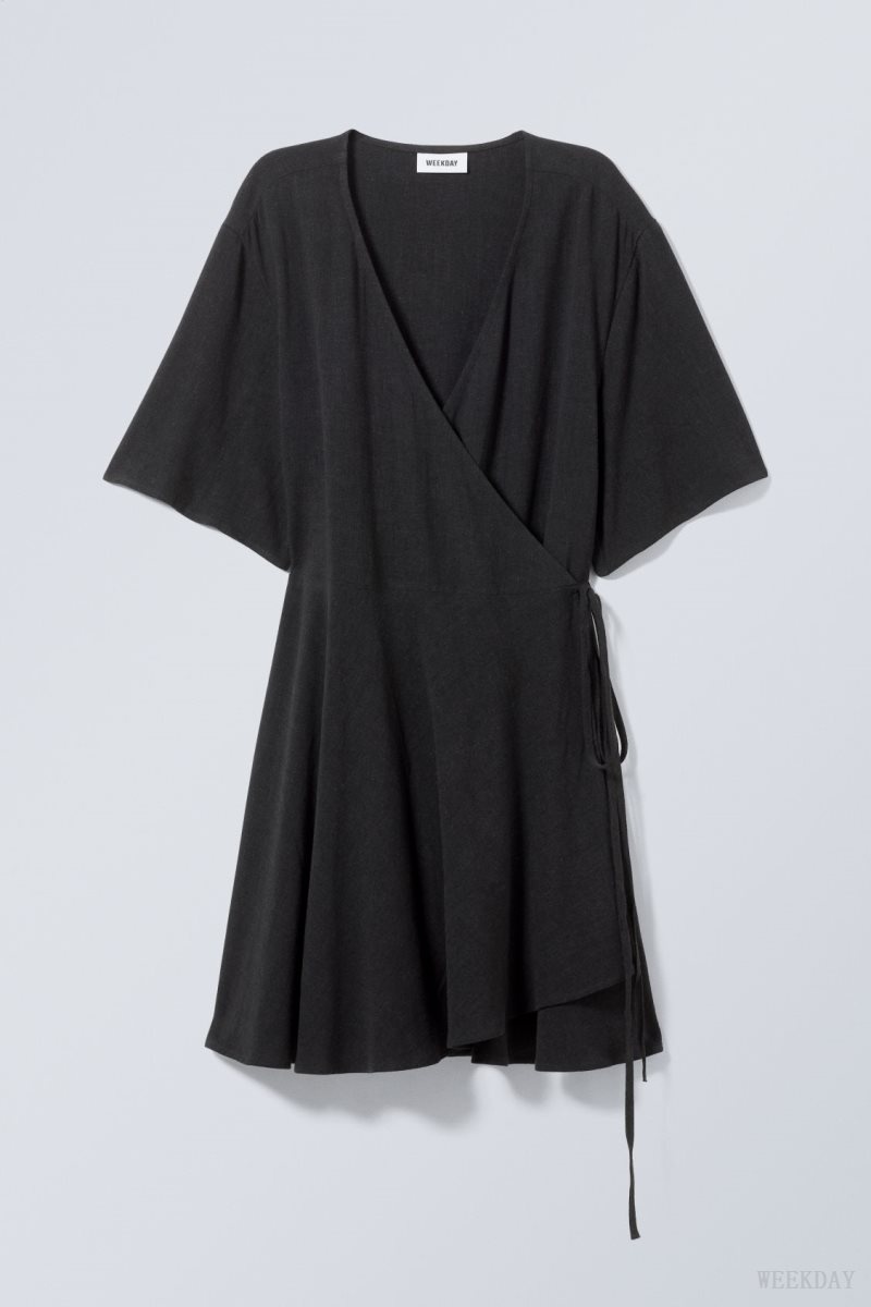 Weekday Kimberly Linen Mix Dress Black | HXCY8593