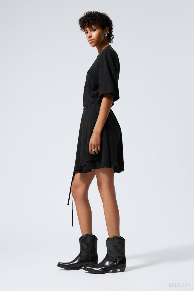 Weekday Kimberly Linen Mix Dress Black | HXCY8593