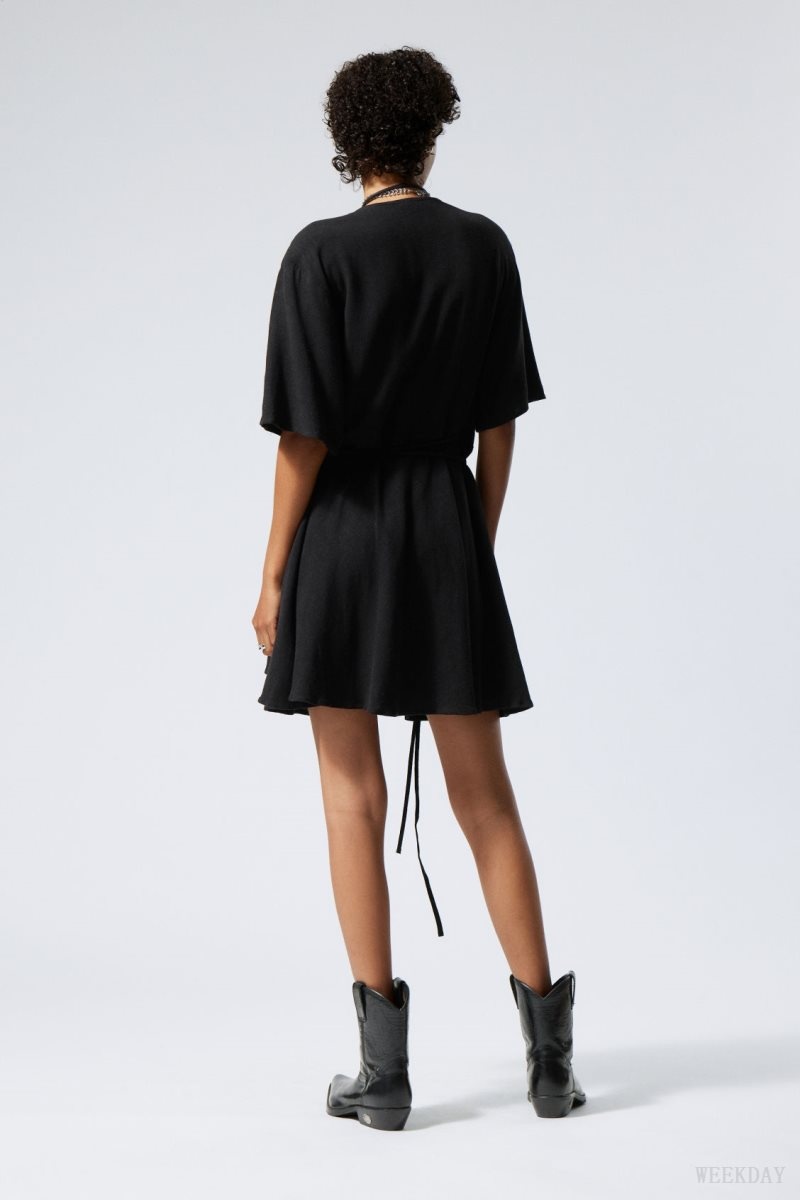 Weekday Kimberly Linen Mix Dress Black | HXCY8593