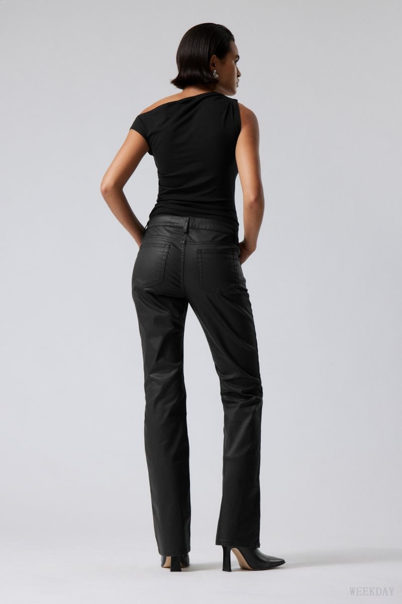 Weekday Lana Coated Trousers Black | LTPV6646