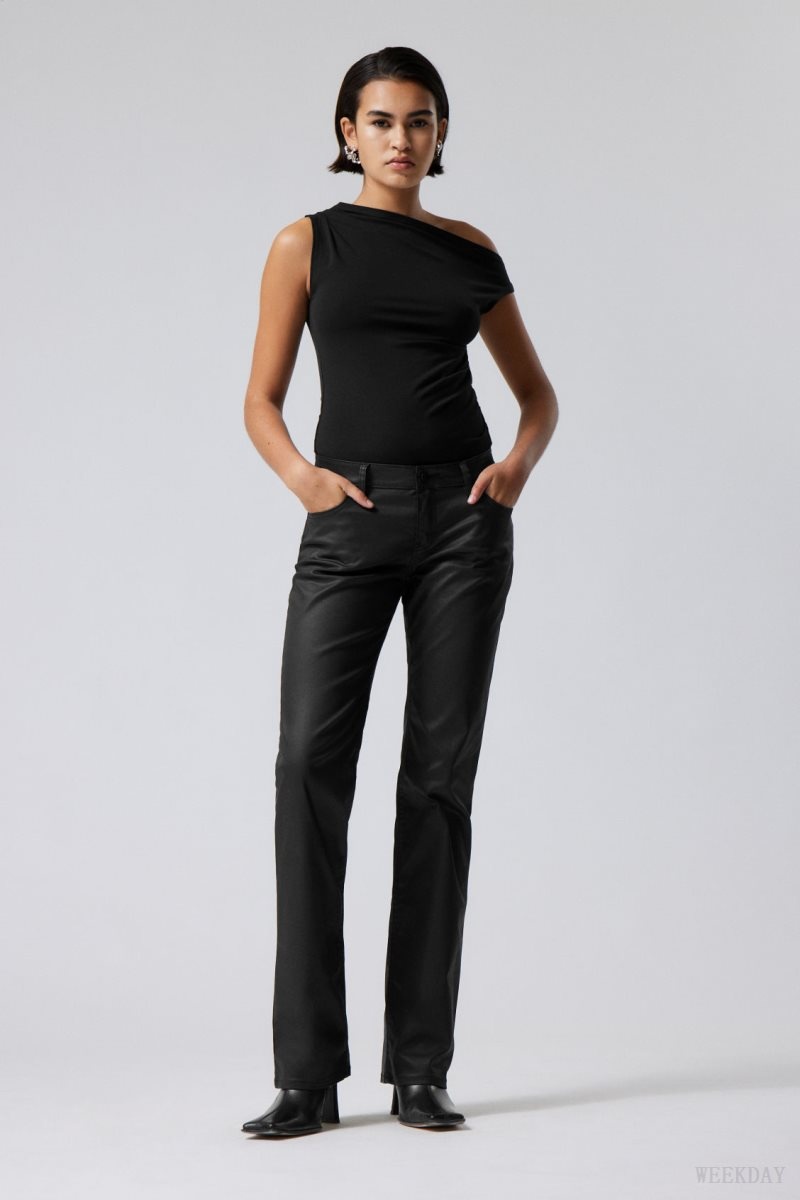 Weekday Lana Coated Trousers Black | LTPV6646