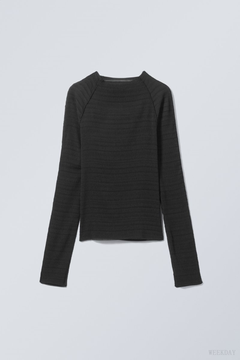 Weekday Laura Long Sleeve Pleated Top Black | CSUU9518