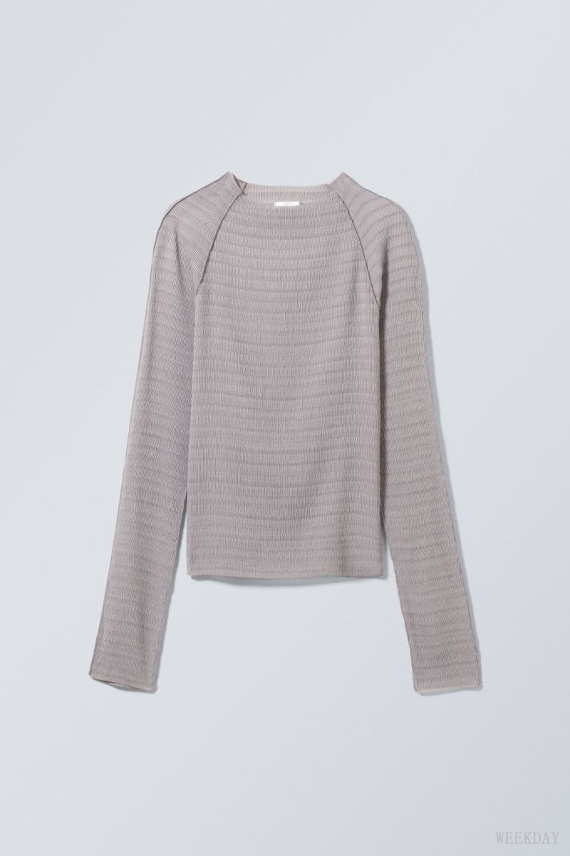 Weekday Laura Long Sleeve Pleated Top Light Grey | RETX0144