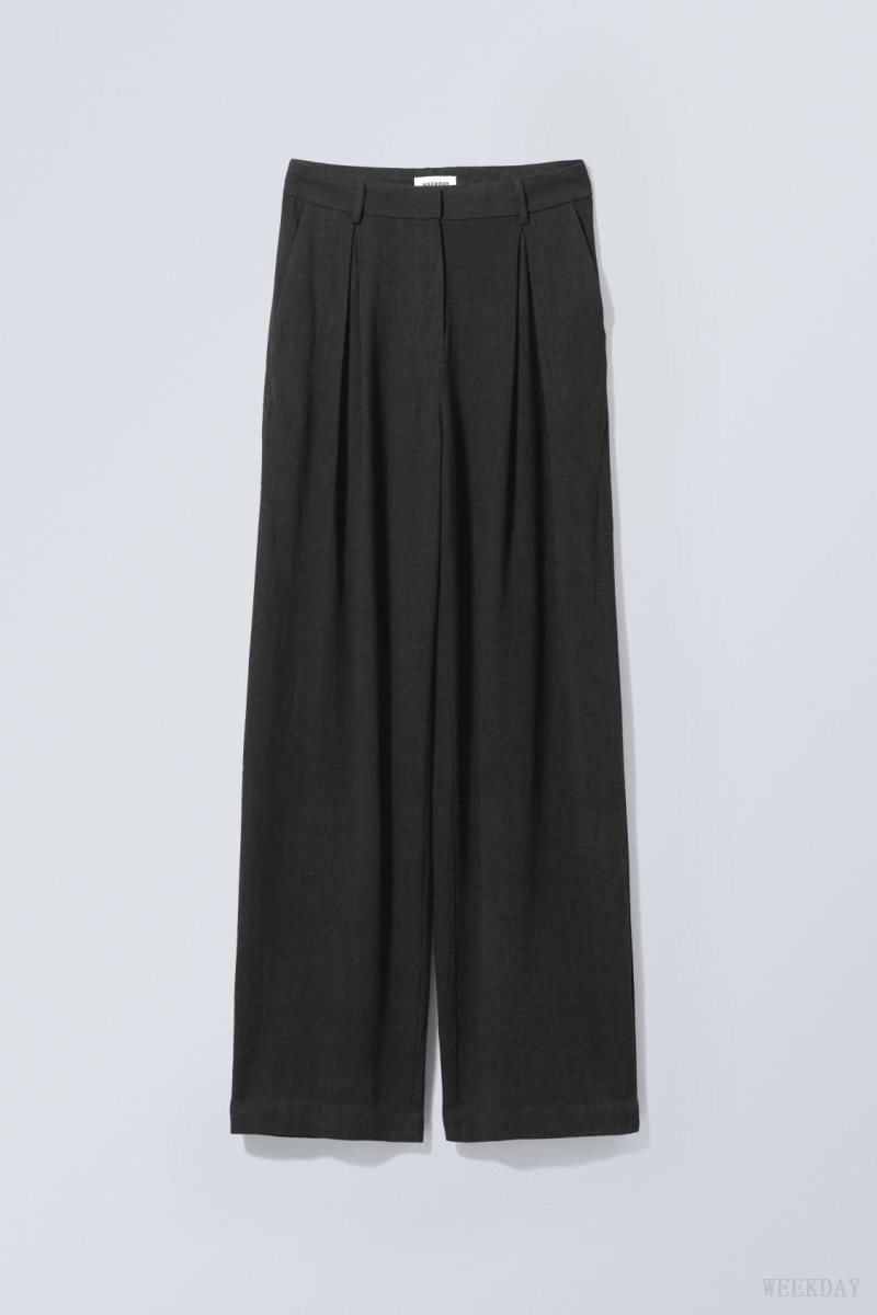 Weekday Lilah Linen Mix Trousers Black | QLDA8391