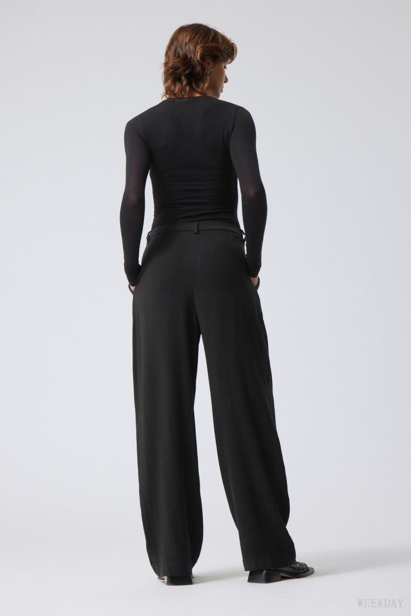 Weekday Lilah Linen Mix Trousers Black | QLDA8391