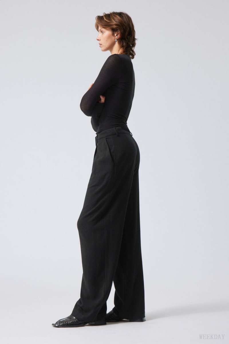 Weekday Lilah Linen Mix Trousers Black | QLDA8391