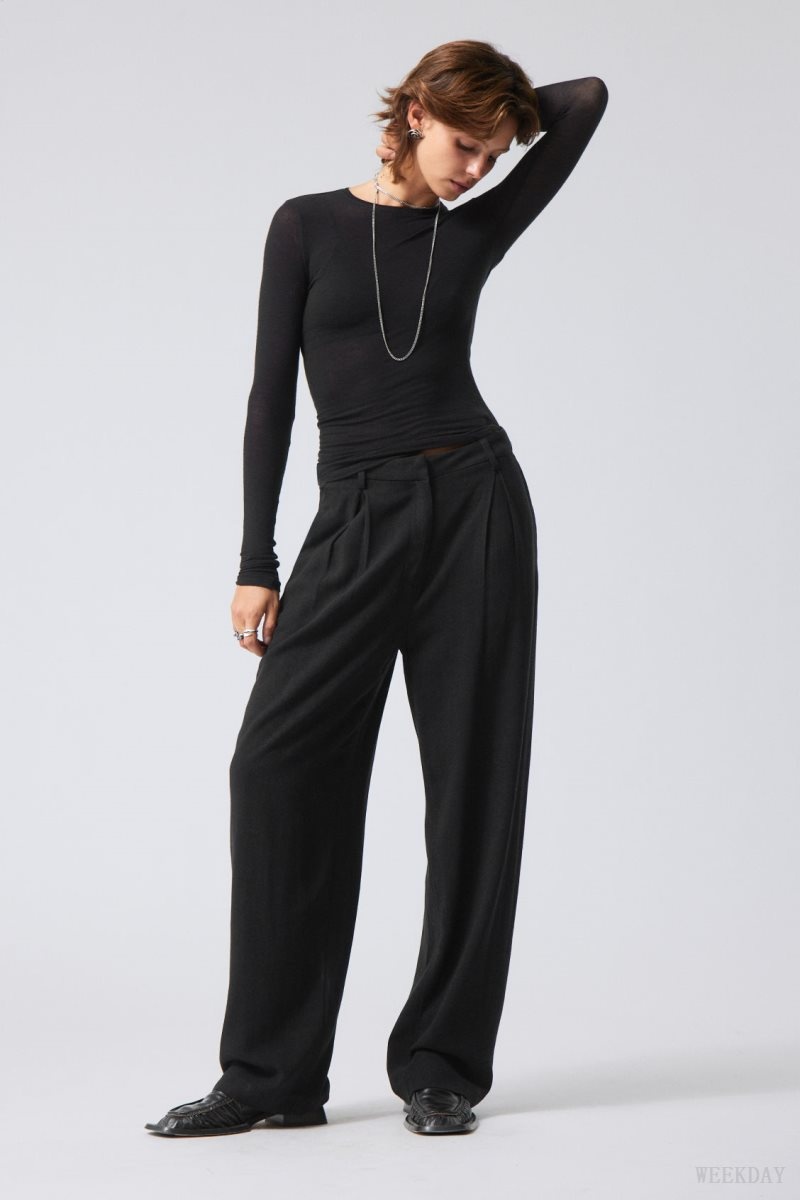 Weekday Lilah Linen Mix Trousers Black | QLDA8391