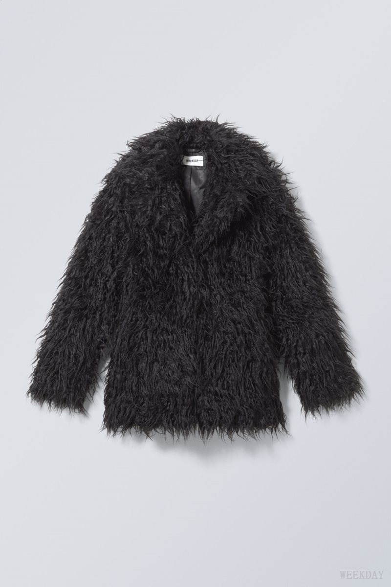 Weekday Lilith Waisted Faux Fur Jacket Black | NHNU5610