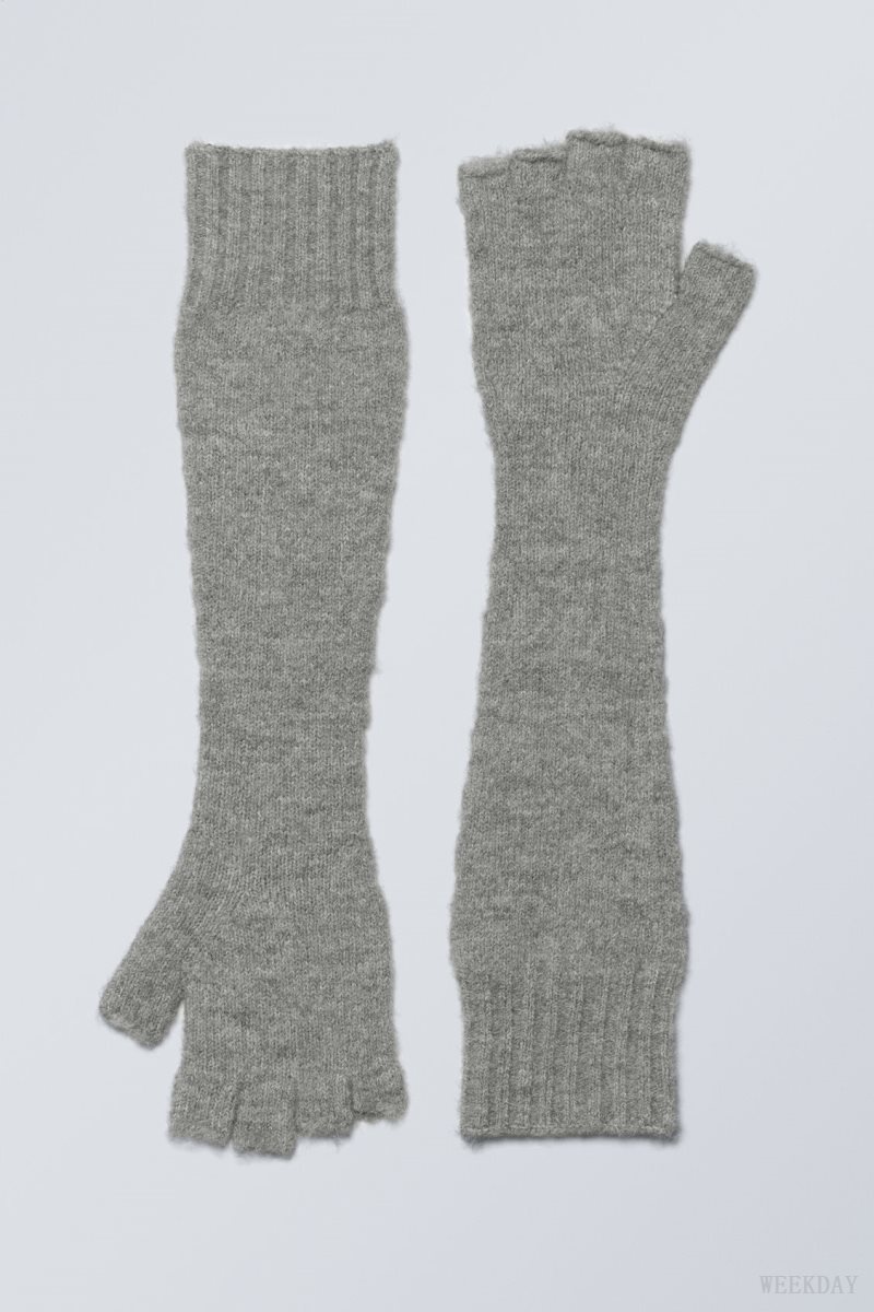 Weekday Long Knitted Gloves Grey | ULVL5086