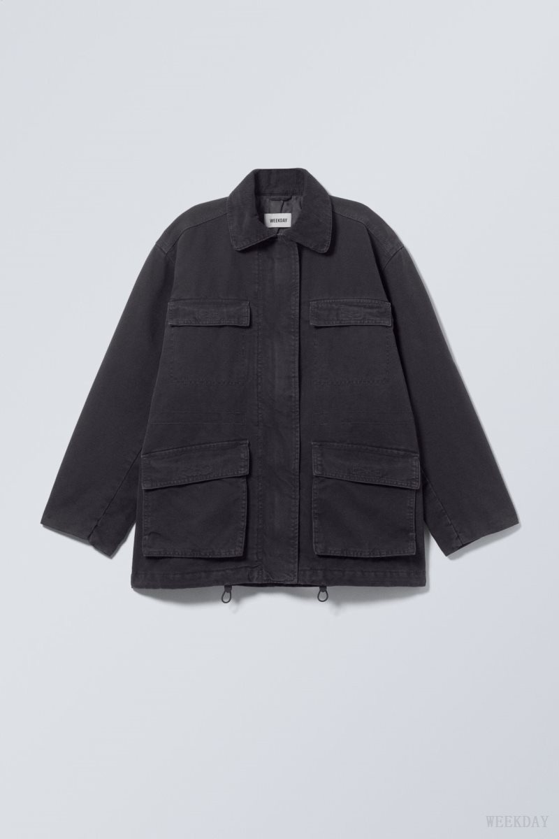 Weekday Luca Washed Parka Jacket Black | BWOM1441