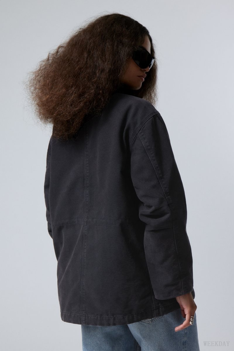 Weekday Luca Washed Parka Jacket Black | BWOM1441