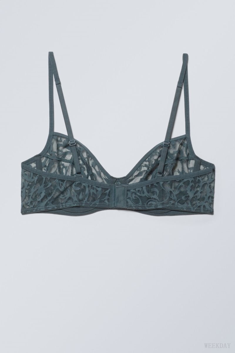 Weekday Lucy Lace Underwire Bra Bra Dark Turquoise | RCQD2497