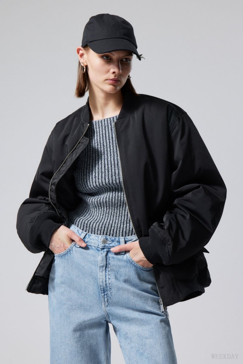 Weekday Lui Oversized Bomber Jacket Black | MVEQ4290