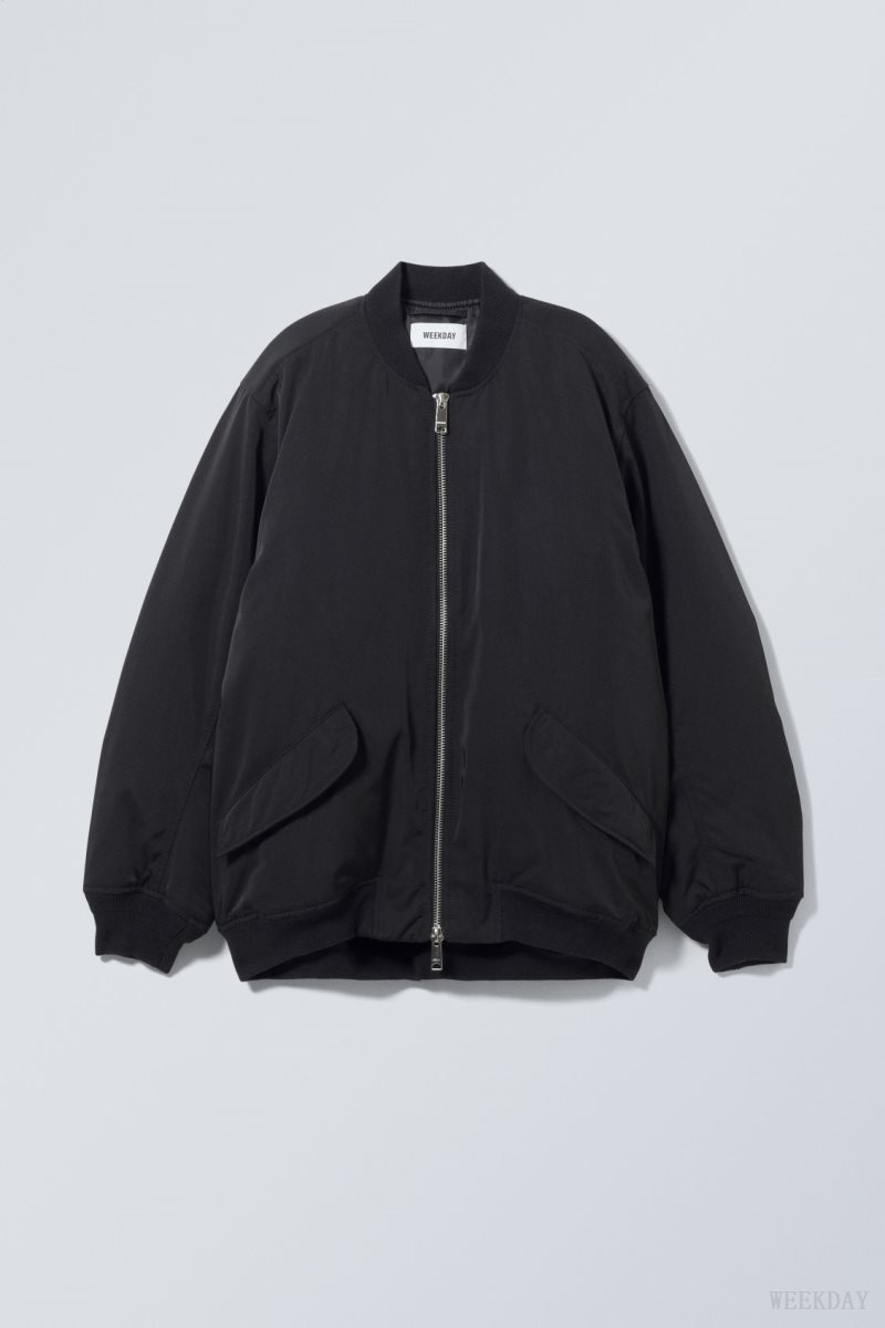 Weekday Lui Oversized Bomber Jacket Black | MVEQ4290