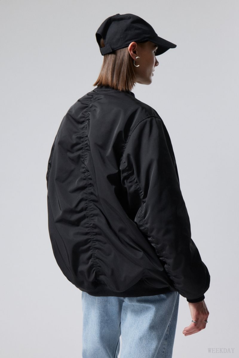 Weekday Lui Oversized Bomber Jacket Black | MVEQ4290