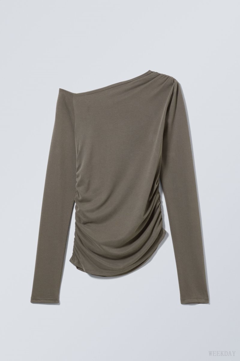 Weekday Main Asymmetric Long Sleeve Dark Khaki | XNYR3487