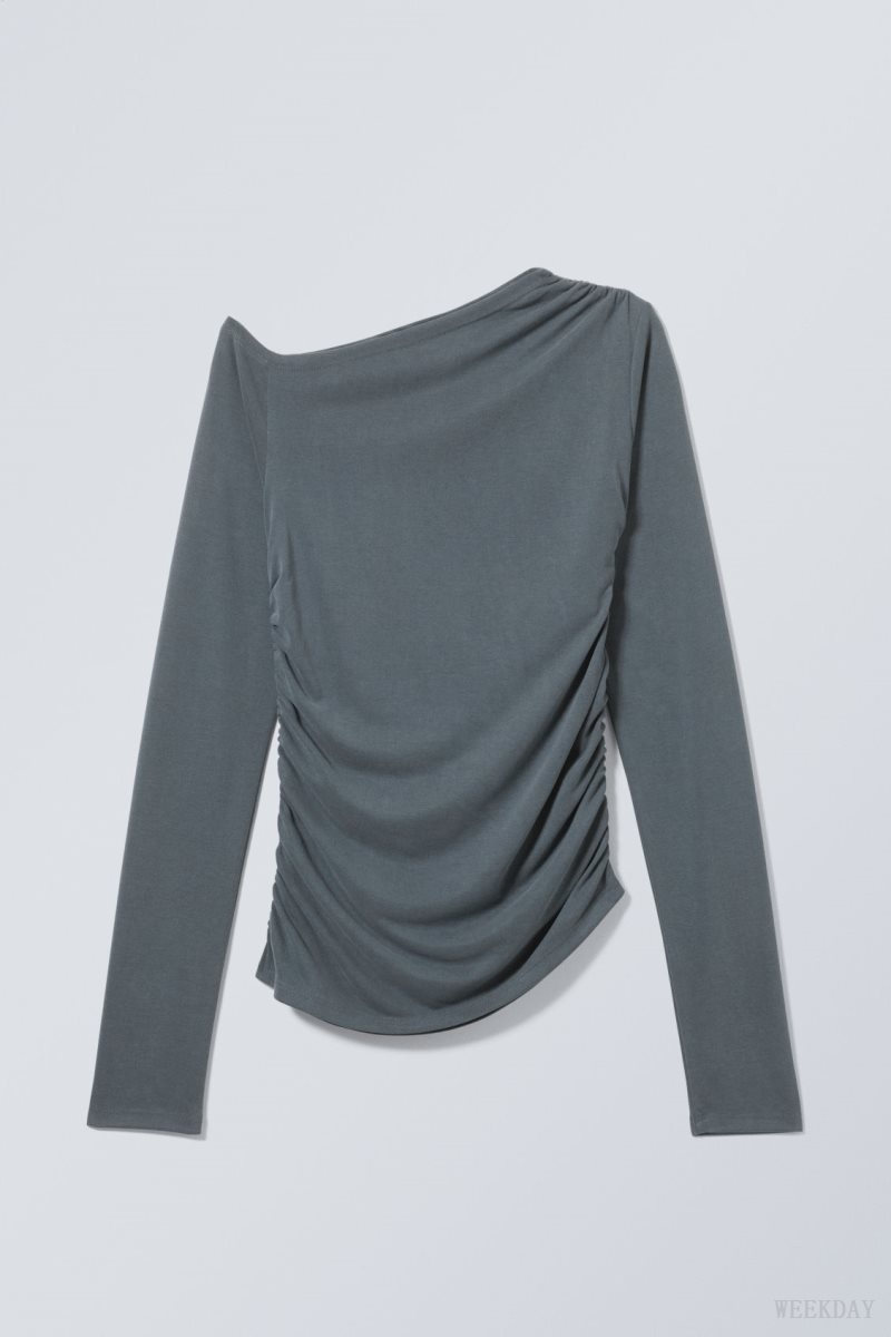 Weekday Main Asymmetric Long Sleeve Dark Green | LPIK3032