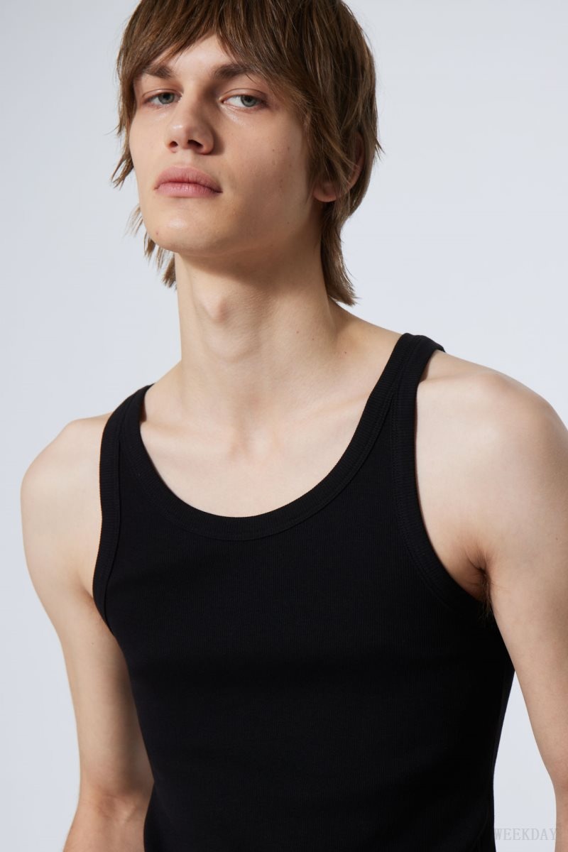 Weekday Matheus Rib Tank Top Black | APNA4643