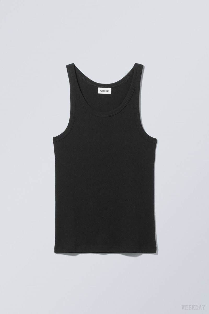 Weekday Matheus Rib Tank Top Black | APNA4643