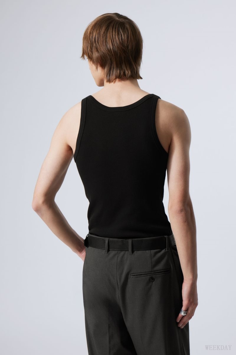 Weekday Matheus Rib Tank Top Black | APNA4643