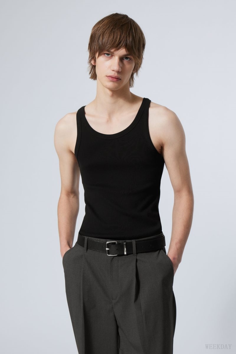 Weekday Matheus Rib Tank Top Black | APNA4643