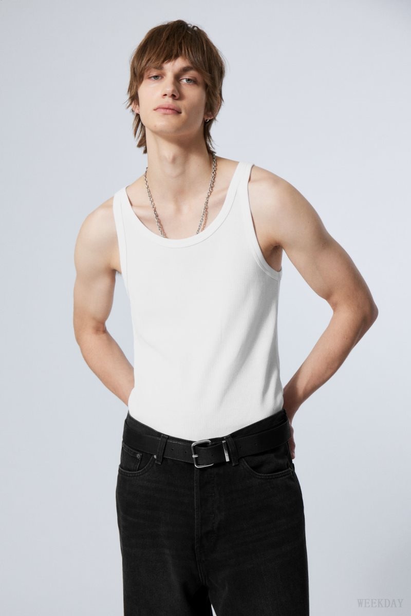 Weekday Matheus Rib Tank Top White | JFMU0421