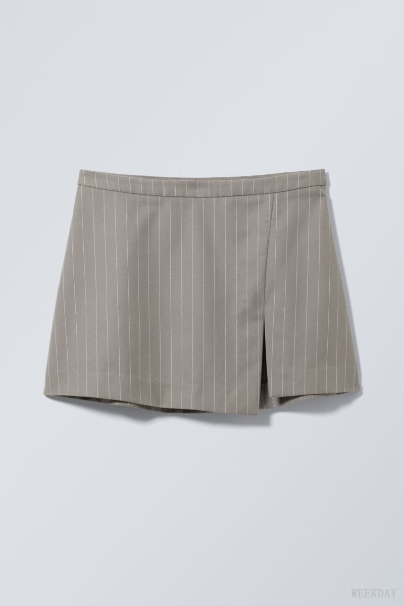 Weekday Mel Pinstripe Mini Skirt Grey | GNHS6731