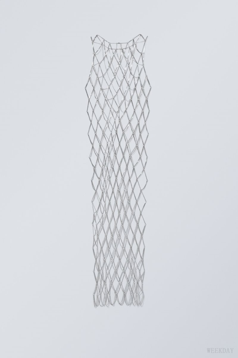 Weekday Metal Chain Link Dress Silver | FWNY3241