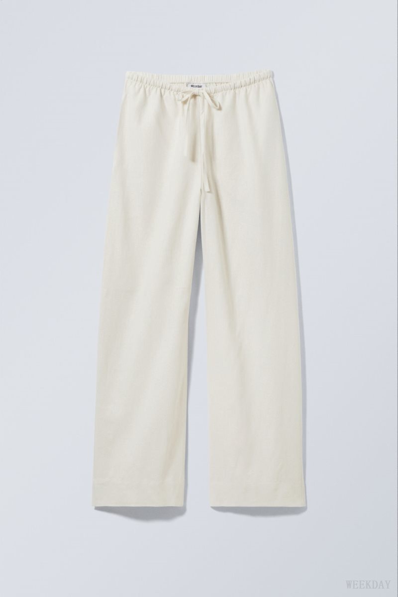 Weekday Mia Linen Mix Trousers White | QBRQ7037